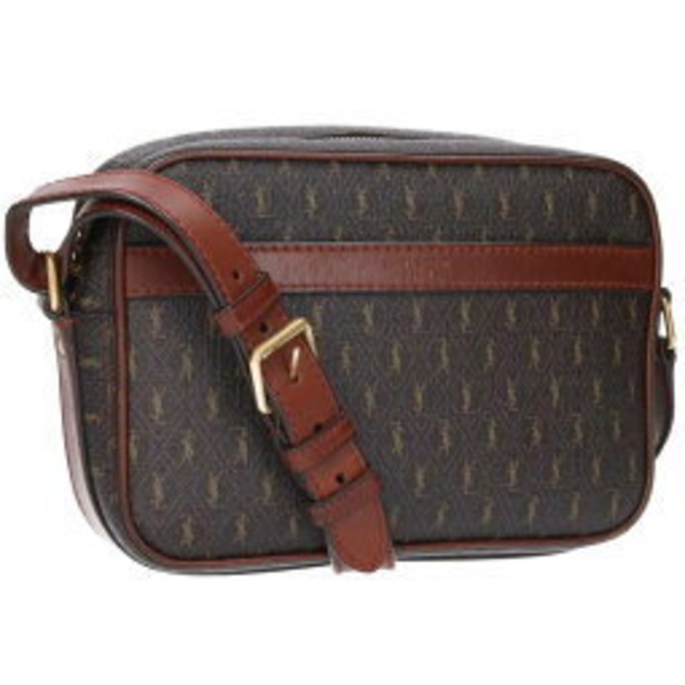 Saint Laurent Paris YSL logo all over pattern camera shoulder bag brown
